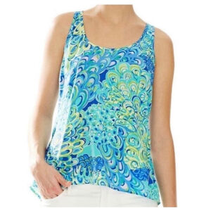 Lilly Pulitzer Lilly Lagoon Aerial Silk Tank Top Blue with Rear Zipper Size S